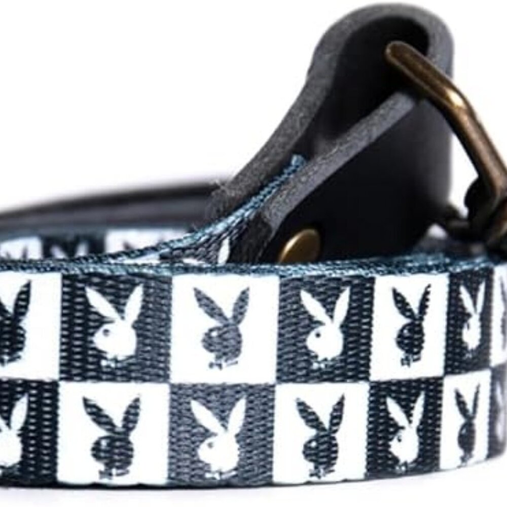 Playboy Checkered Repeating Rabbit Head Dog Leash– Black
